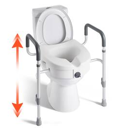 VEVOR - Raised Toilet Seat with Arms,350 lbs Capacity,5-Inch Lift Height & Adjustable Width,Widened Commode Elevated Toilet Seat - White