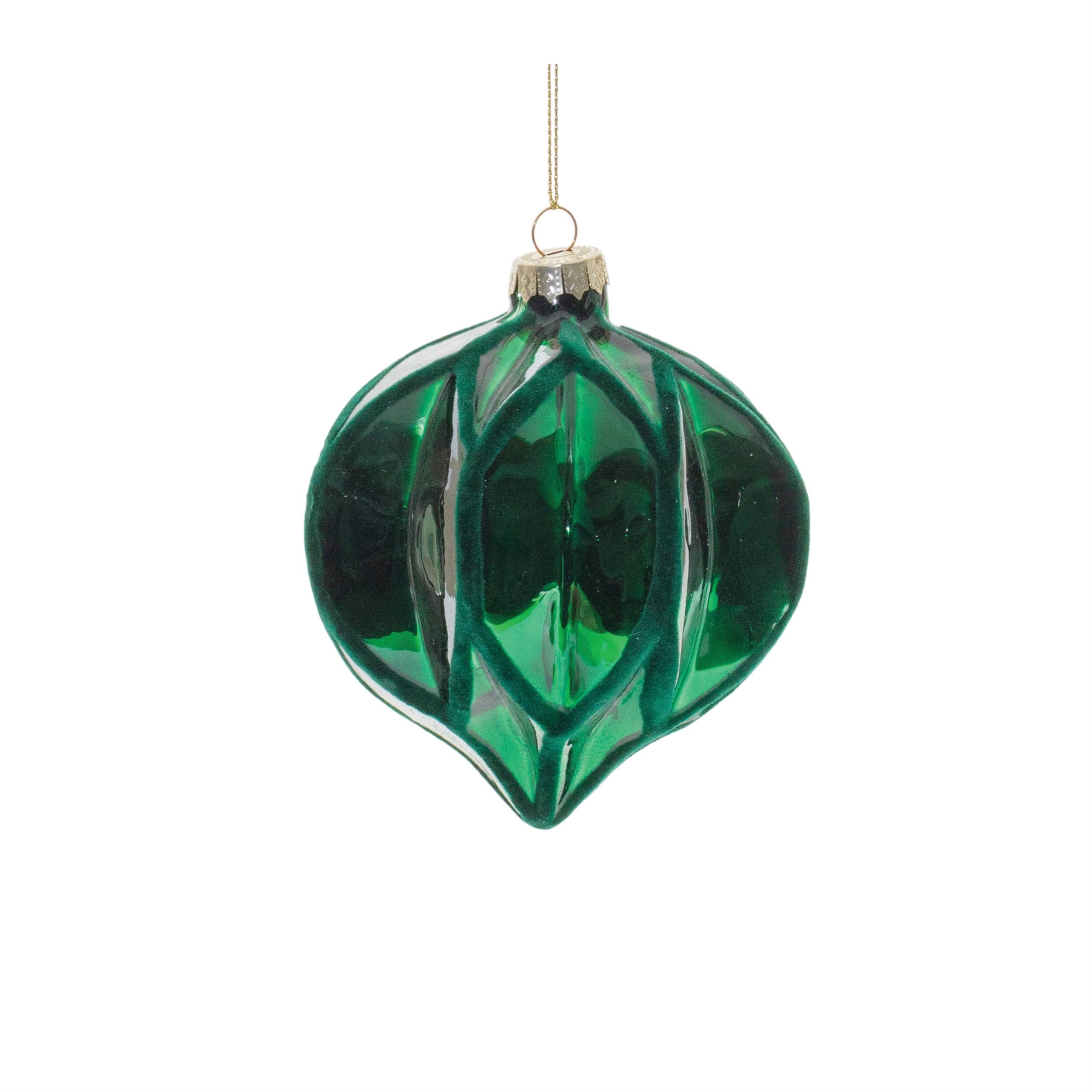 Alt View 2. BreeBe - Green Textured Harlequin Glass Ornament (Set of 6) - Green.