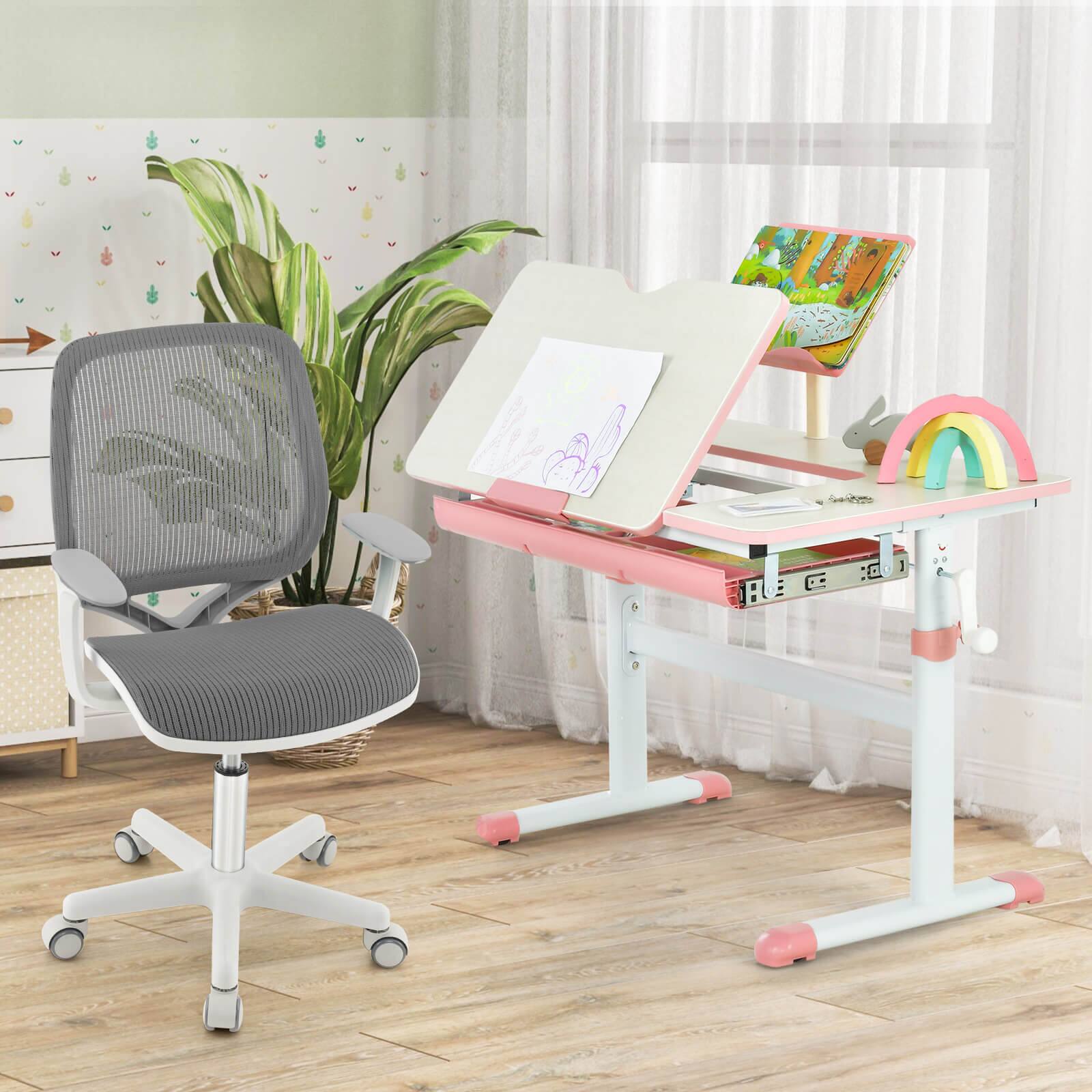 Alt View 3. Costway - Costway Kids Desk Armchair Swivel Mesh Children Computer Chair with Adjustable Height - Gray.