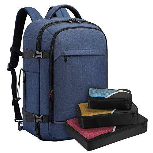 Pacoar Cade - 40l Travel Backpack For Women Men,17 Inch Laptop Flight Approved Luggage Carry On Water Resistant Computer Weekender - Blue(backpack With 3 Packing Cubes)-17-inch