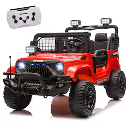 Chateau Abodes - 24V XL Kids Ride-On Truck, 2-Seater with Remote, 200W Dual Motor up to 5 MPH, Bluetooth/USB Music, LED Lights - Red