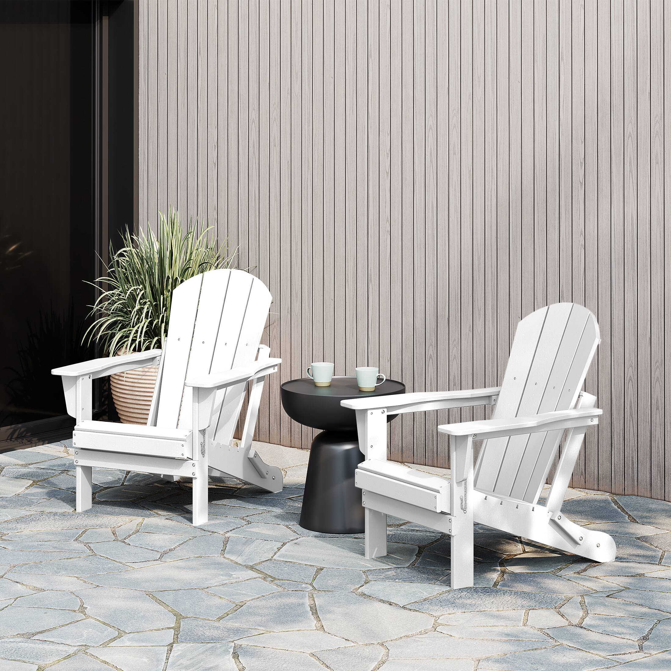 Angle. WestinTrends - WestinTrends Malibu Outdoor HDPE Folding Poly Adirondack Chairs (Set of 2) - White.
