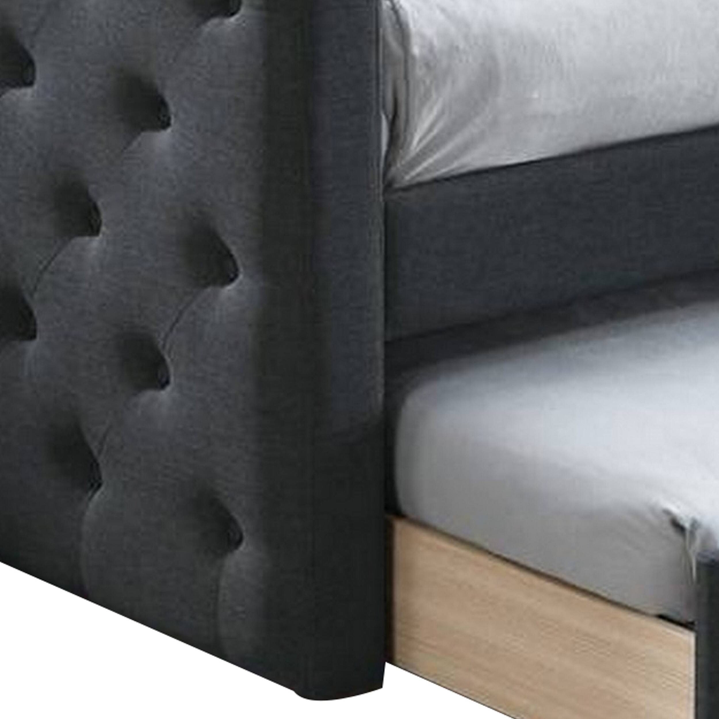 Alt View 1. Manhattan Lane - Edra Classic Upholstered Day Bed with Trundle, Tufted Charcoal Gray Burlap - Charcoal Gray.