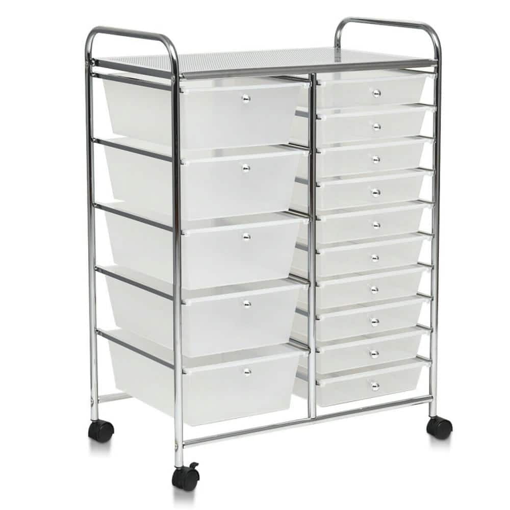 Pefilos - 15 Drawers Rolling Storage Cart Organizer- Craft Organizers and Storage, Multipurpose Organizer Cart for Home - Clear