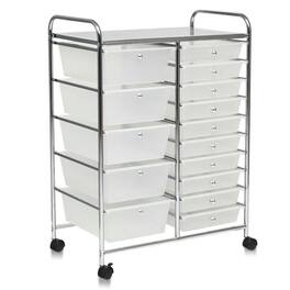 Pefilos - 15 Drawers Rolling Storage Cart Organizer- Craft Organizers and Storage, Multipurpose Organizer Cart for Home - Clear