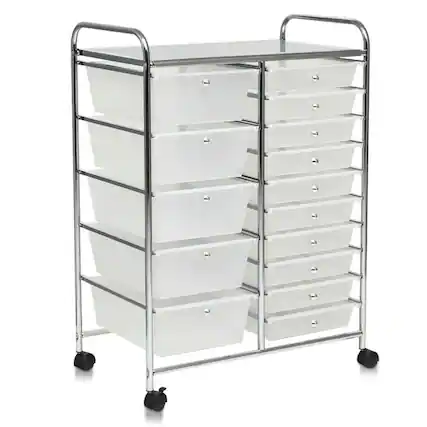 Front. Pefilos - 15 Drawers Rolling Storage Cart Organizer-clear, Craft Organizers and Storage, Multipurpose Organizer Cart for Home - Clear.