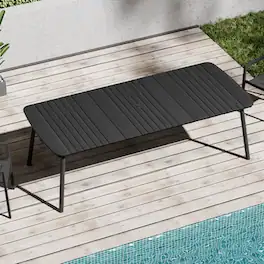 Crestlive Products - Large Aluminum Frame Rectangle Outdoor Dining Table 42.1inWx92.9inL Umbrella Hole - Black