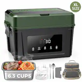 Teendow - Electric Lunch Box for Adults,6.3 Cups Electric Lunch Box, 60W Cordless Portable Food Warmer - Green