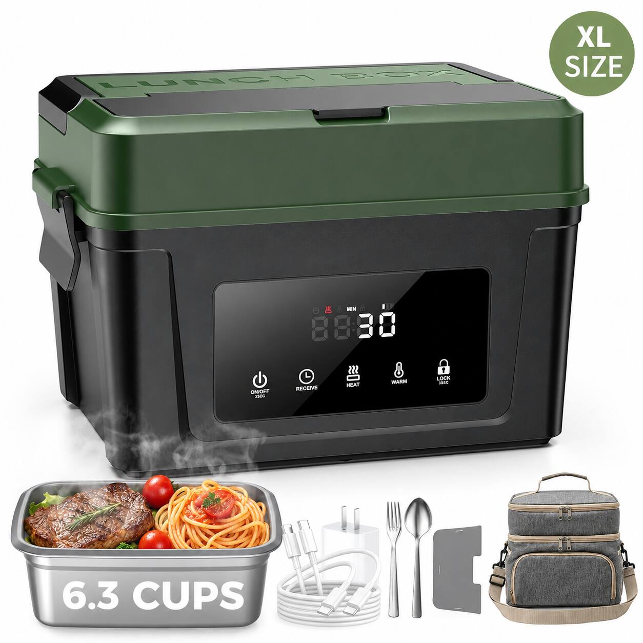 LUNCH BOX  
XL SIZE

MIX  
ON/OFF 35°C  
RECEIVE  
HEAT  
WARM  
I LOCK 3000  
6.3 CUPS