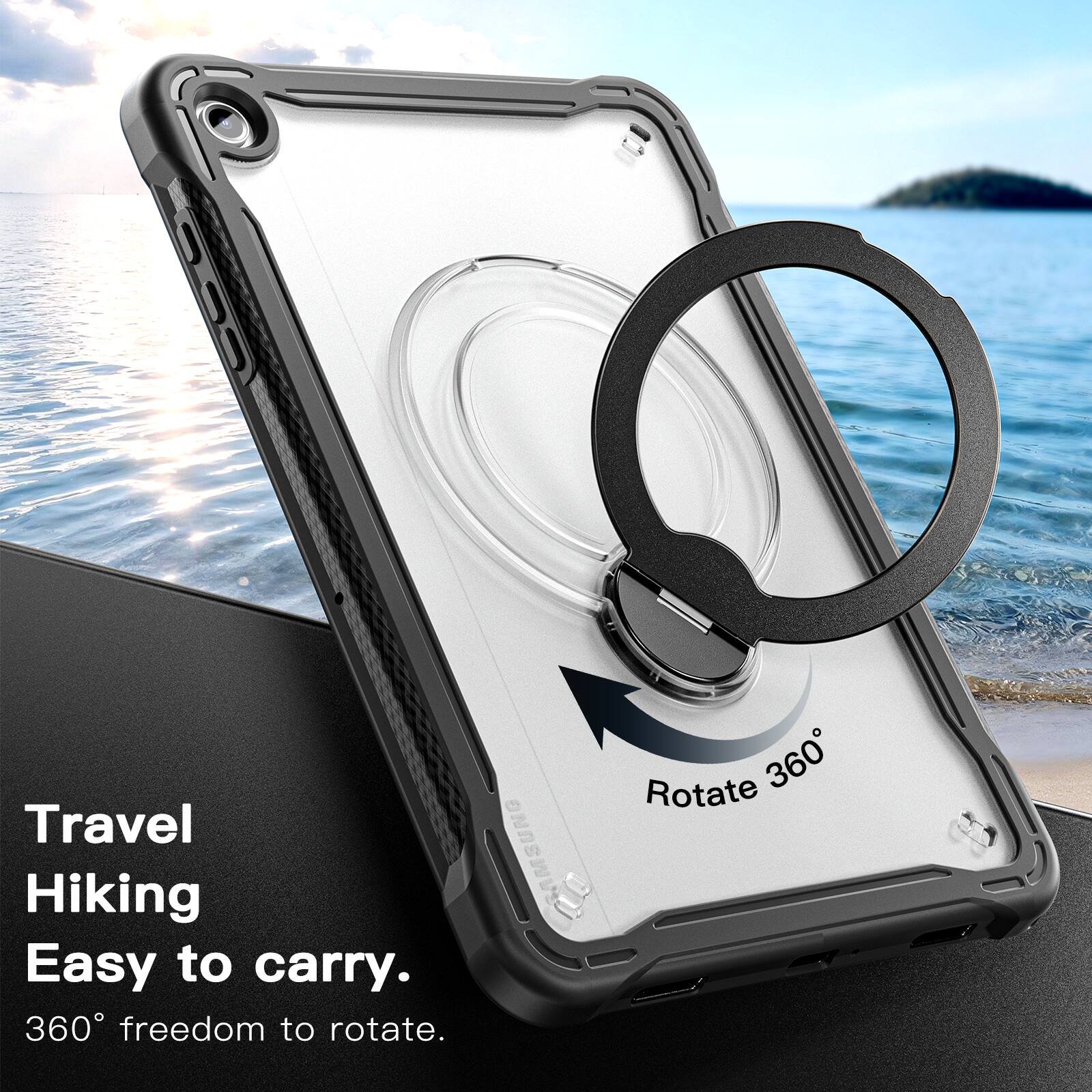 Travel Hiking Easy to carry.  
360° freedom to rotate.  
Rotate 360°