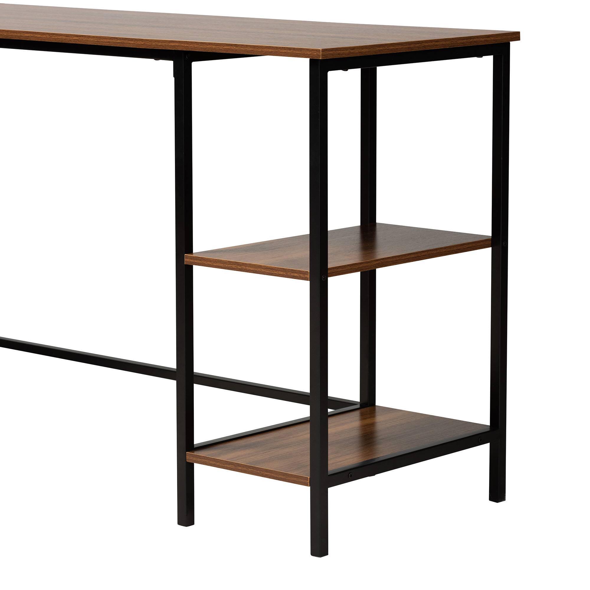 Alt View 1. Baxton Studio - Lydia Modern Finished Wood and Metal L-Shaped Corner Desk with Shelves - Walnut Brown/Black.