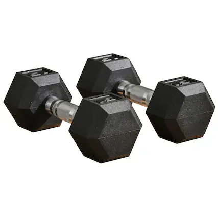 Front. HTUTWOO - Hex Dumbbell Set - 2 x 15lbs Rubber Weights with Non-Slip Handles, Anti-roll Design, Gym Workout Equipment for Women Men - Black.