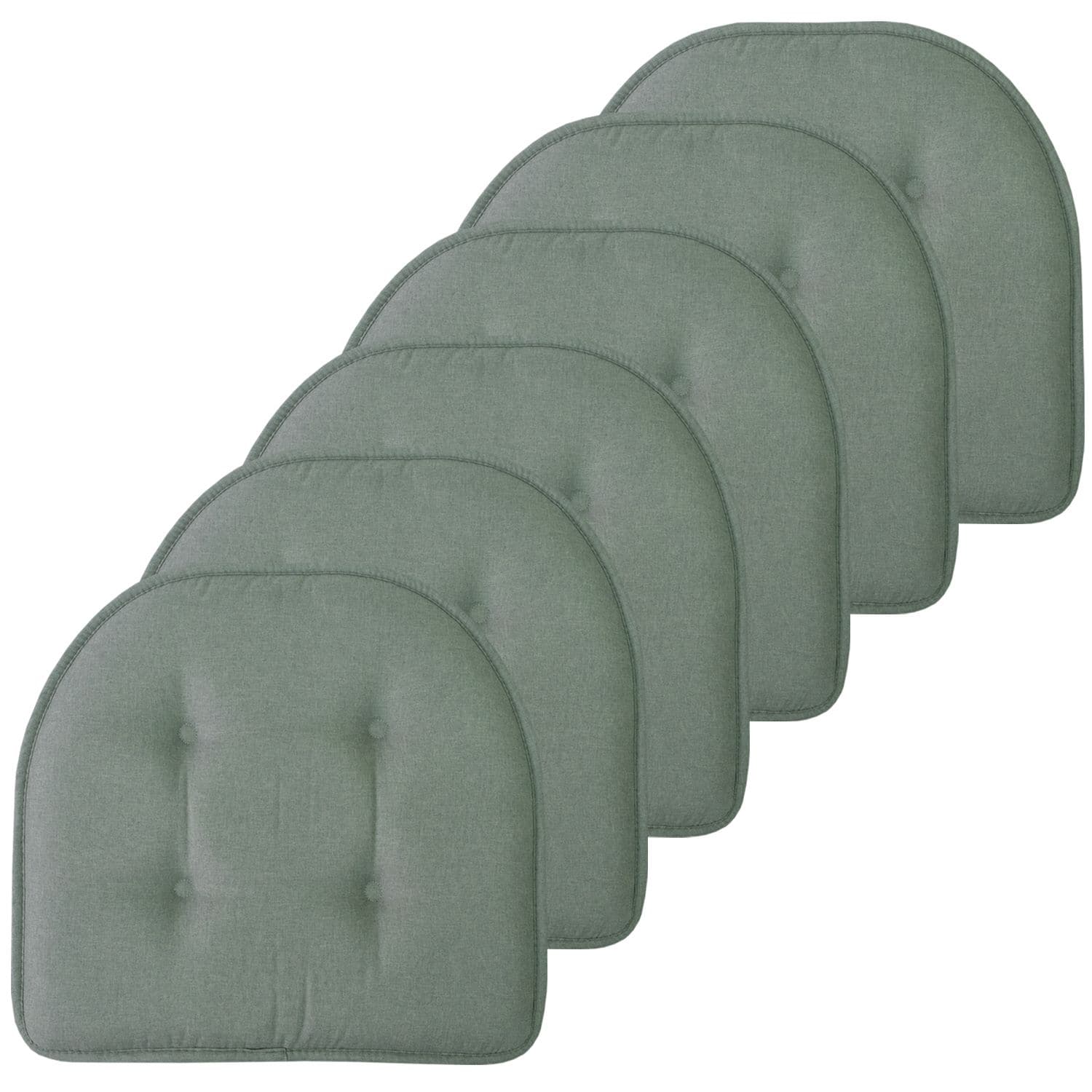 Sweet Home Collection - Solid Color U Shaped Memory Foam 17" x 16" Chair Cushions, 6-Pack - Scuba