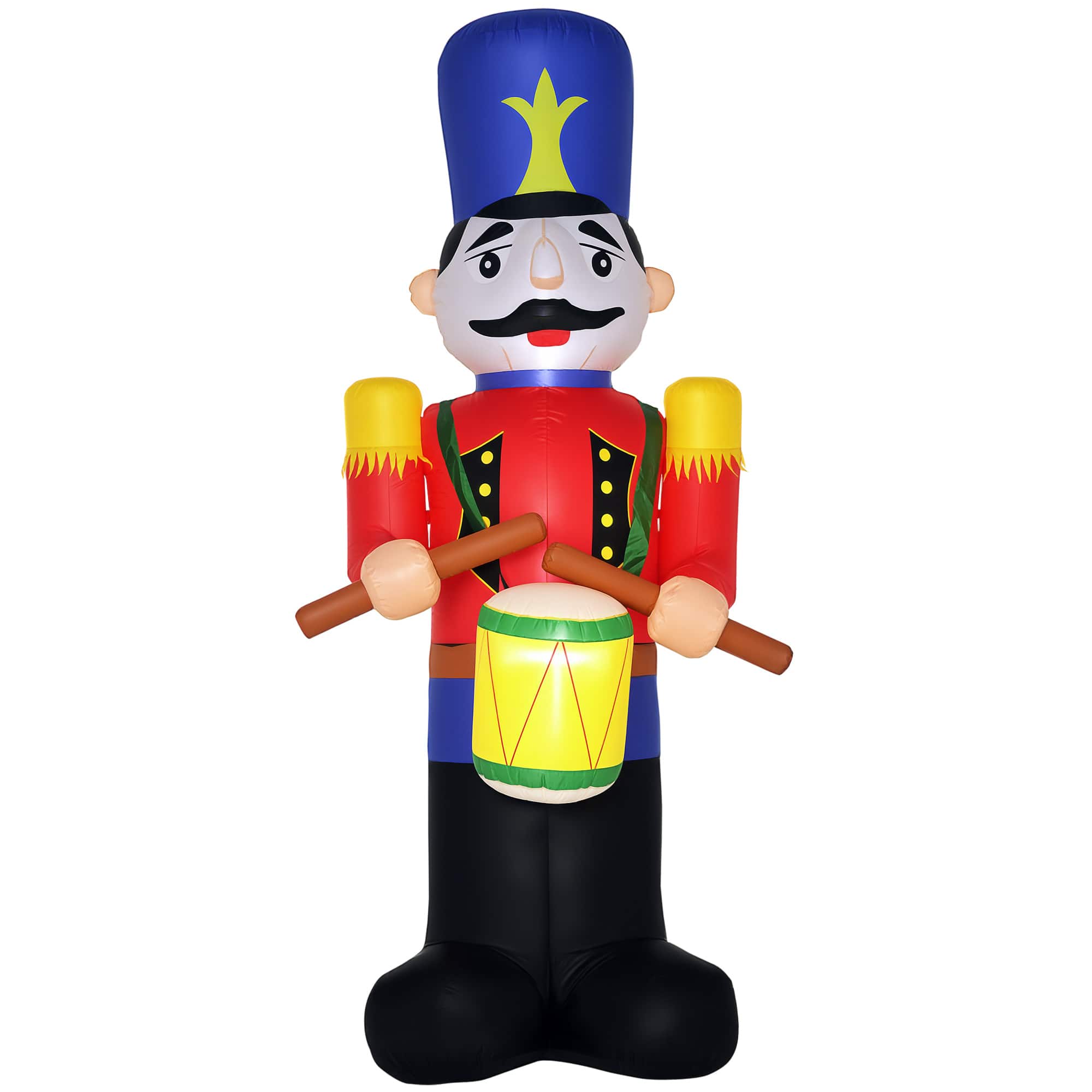 Homcom - 8ft Inflatable Nutcracker with Drum, Outdoor Blow-Up Yard Christmas Decor with LED Lights - Red, Blue