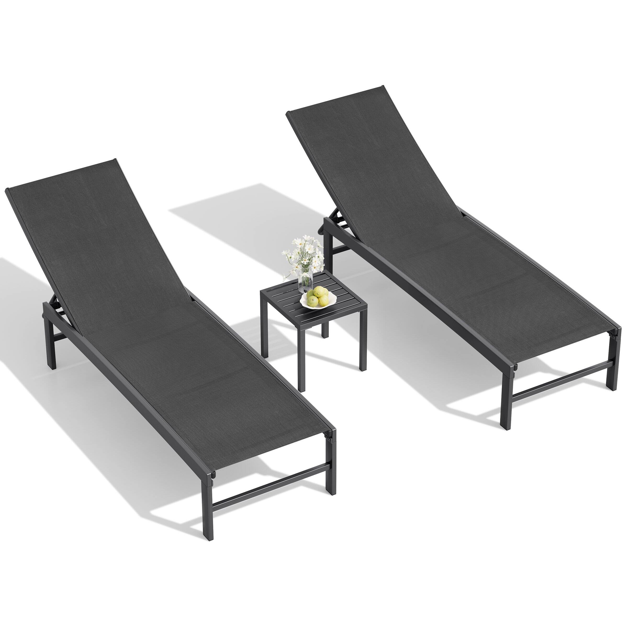 Angle. Crestlive Products - Crestlive Products Chaise Lounge Chair Outdoor Set of 3 Adjustable 5 Positions Pool Tanning Recliner Black - Black.