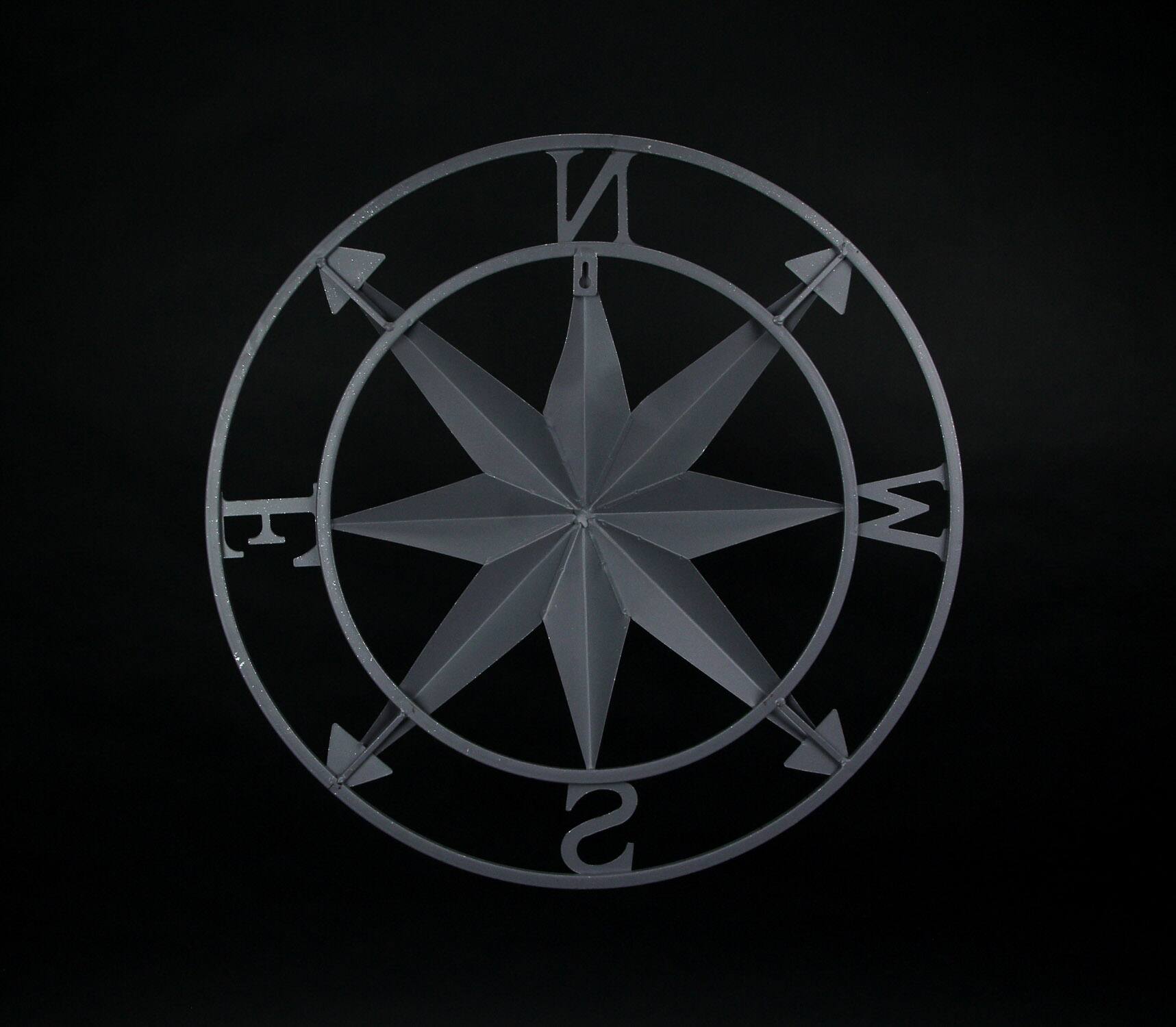Alt View 5. Zeckos - Galvanized Zinc Finish Metal Compass Rose Wall Hanging 20.5 Inch Diameter - Silver.