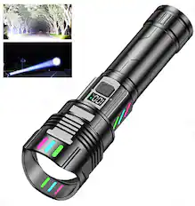 Front. PRIMEPLUS - A08 5000mAh Rechargeable Tactical Flashlight 1000 Lumens, 500m Beam, Zoomable, 5 Modes – Emergency, Camping, Hiking - Black.