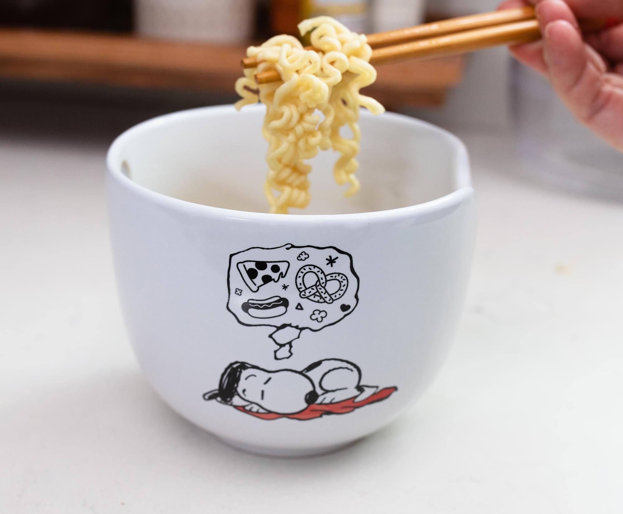 Alt View 2. Silver Buffalo - Peanuts "Munch Time" 20-Ounce Ceramic Ramen Bowl and Chopstick Set - White.