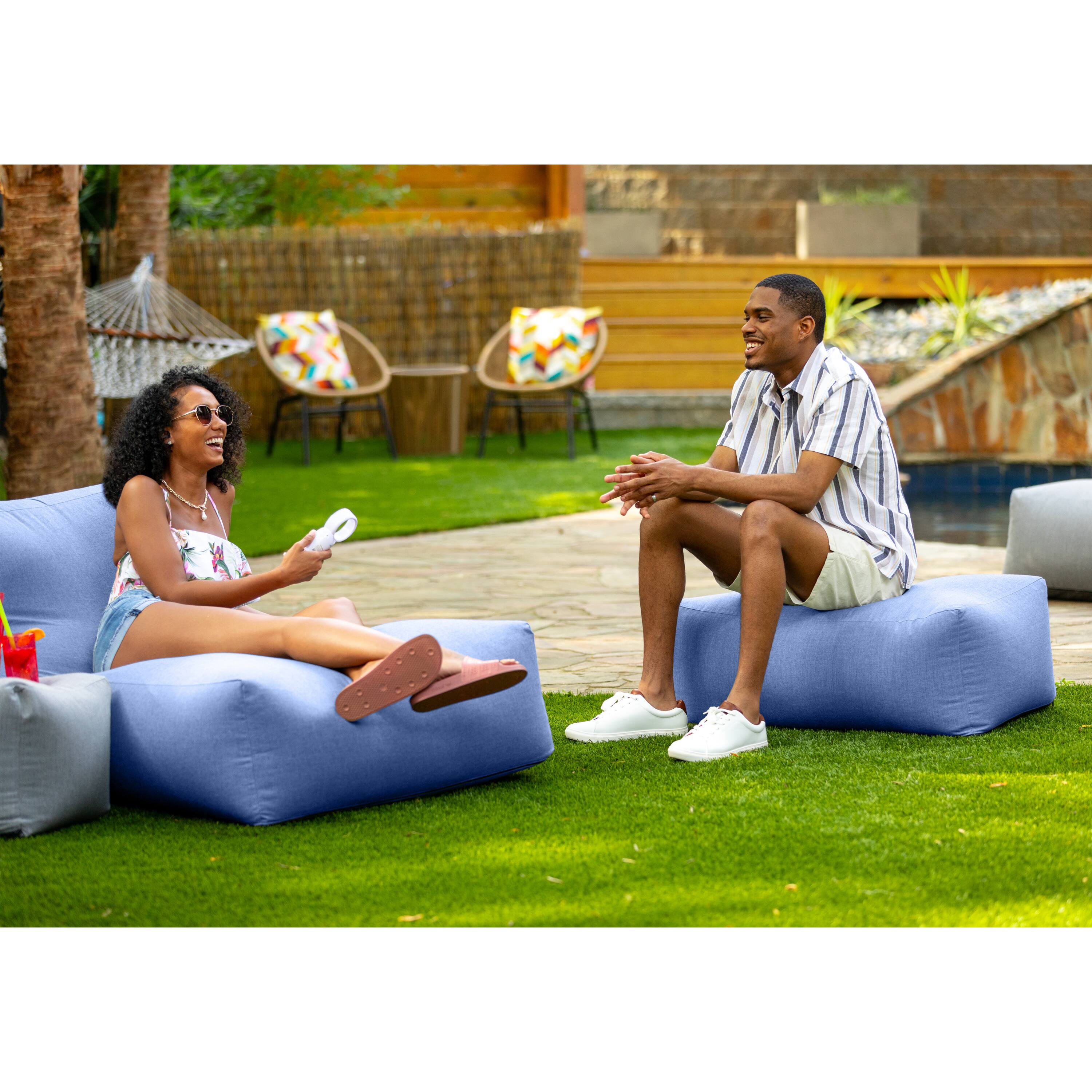 Alt View 2. Jaxx - Coza Ottoman - Large Outdoor Pouf & Footrest - Sunbrella, Ocean Blue - Ocean Blue.