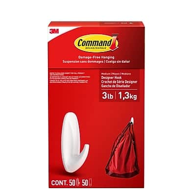 Command - Medium Hooks, 50 Sets/Pack - White