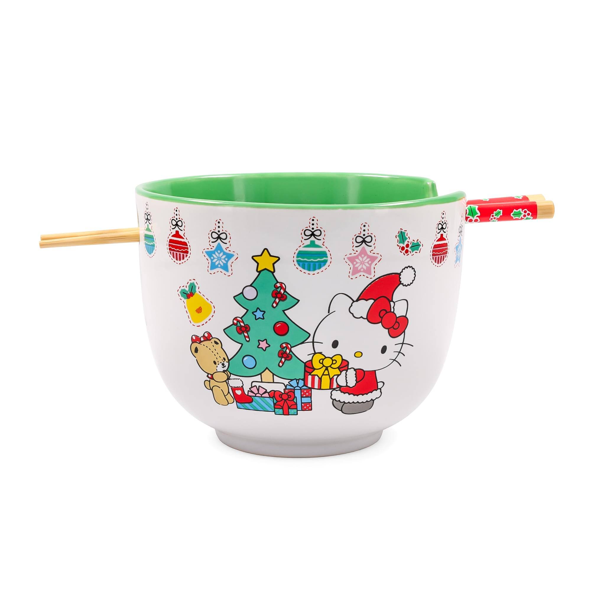 Alt View 1. Silver Buffalo - Sanrio Hello Kitty Holiday 20-Ounce Ceramic Ramen Bowl and Chopstick Set - White.