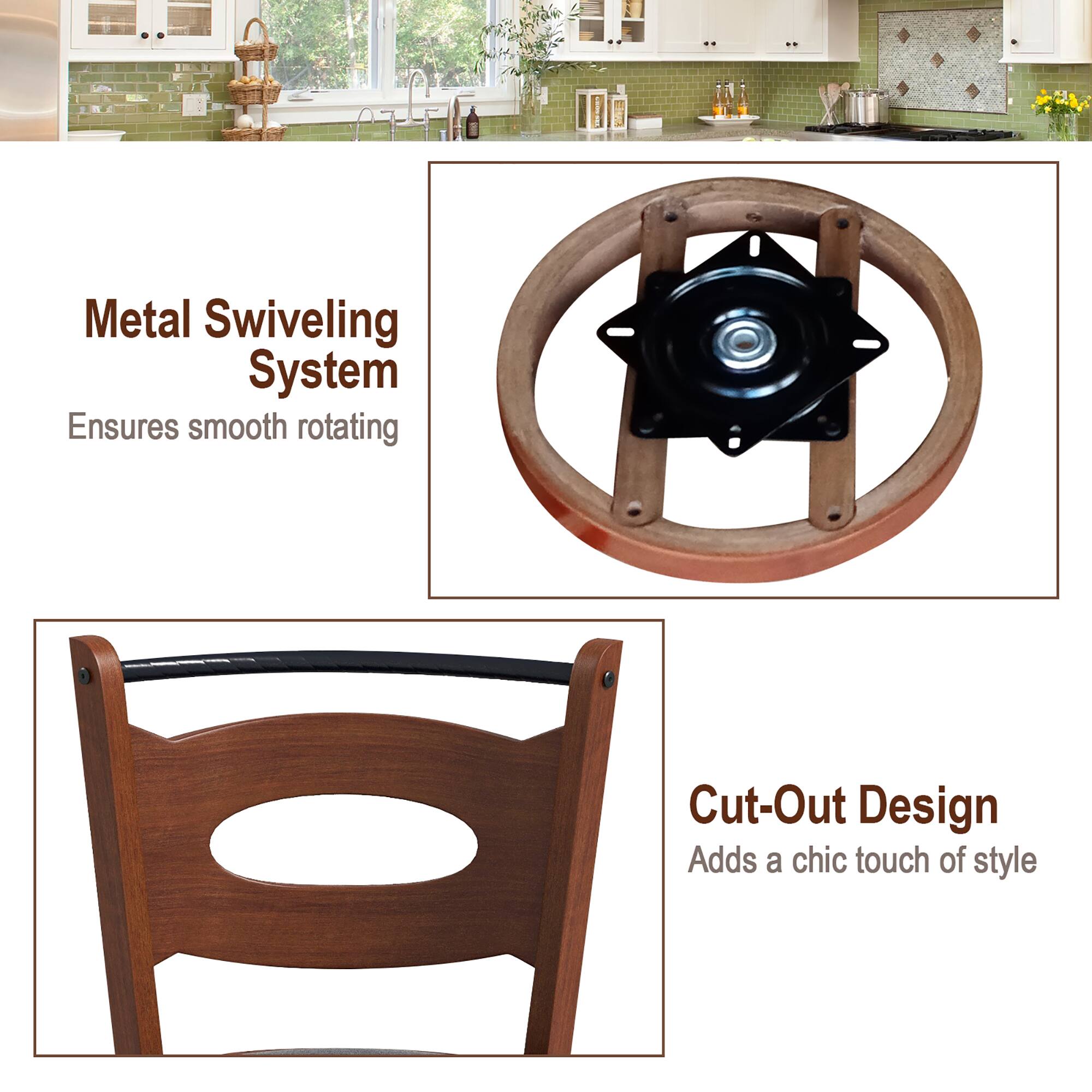 Metal Swiveling System Ensures smooth rotating Cut-Out Design Adds a chic touch of style