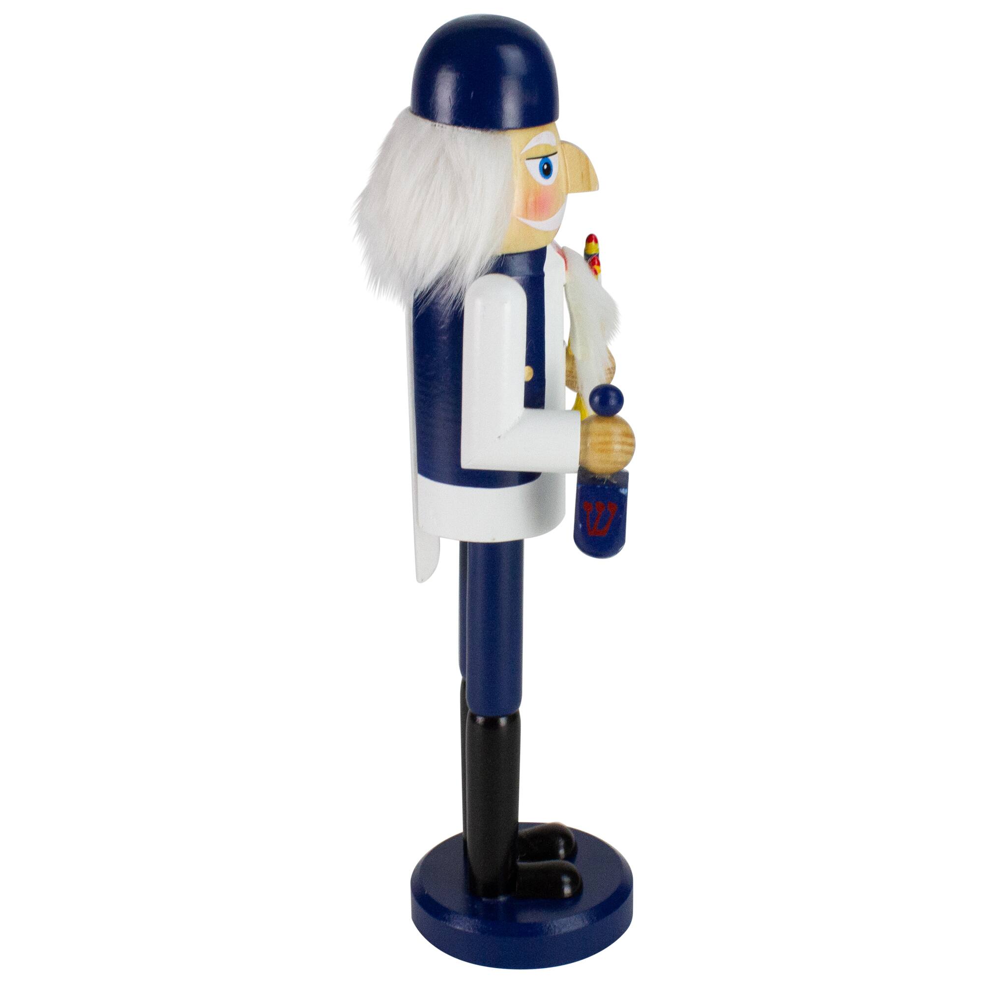 Alt View 4. Northlight - 14" Blue and White Wooden Hanukkah Nutcracker with Dreidel and Menorah - Blue.