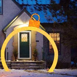 BreeBe - 10.5ft Pre-Lit Christmas Arch with Gold Ornament Accents and 300 LED Lights - Warm White