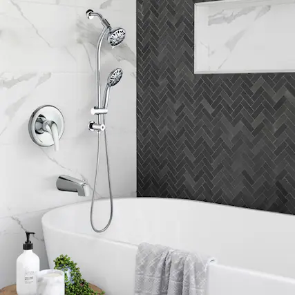 Front. Akoasm - 7-Spray Tool-Free Shower Combo: Chrome Dual Rainfall & Handheld with 48 Settings, Complete All-in-One Kit - Chrome.