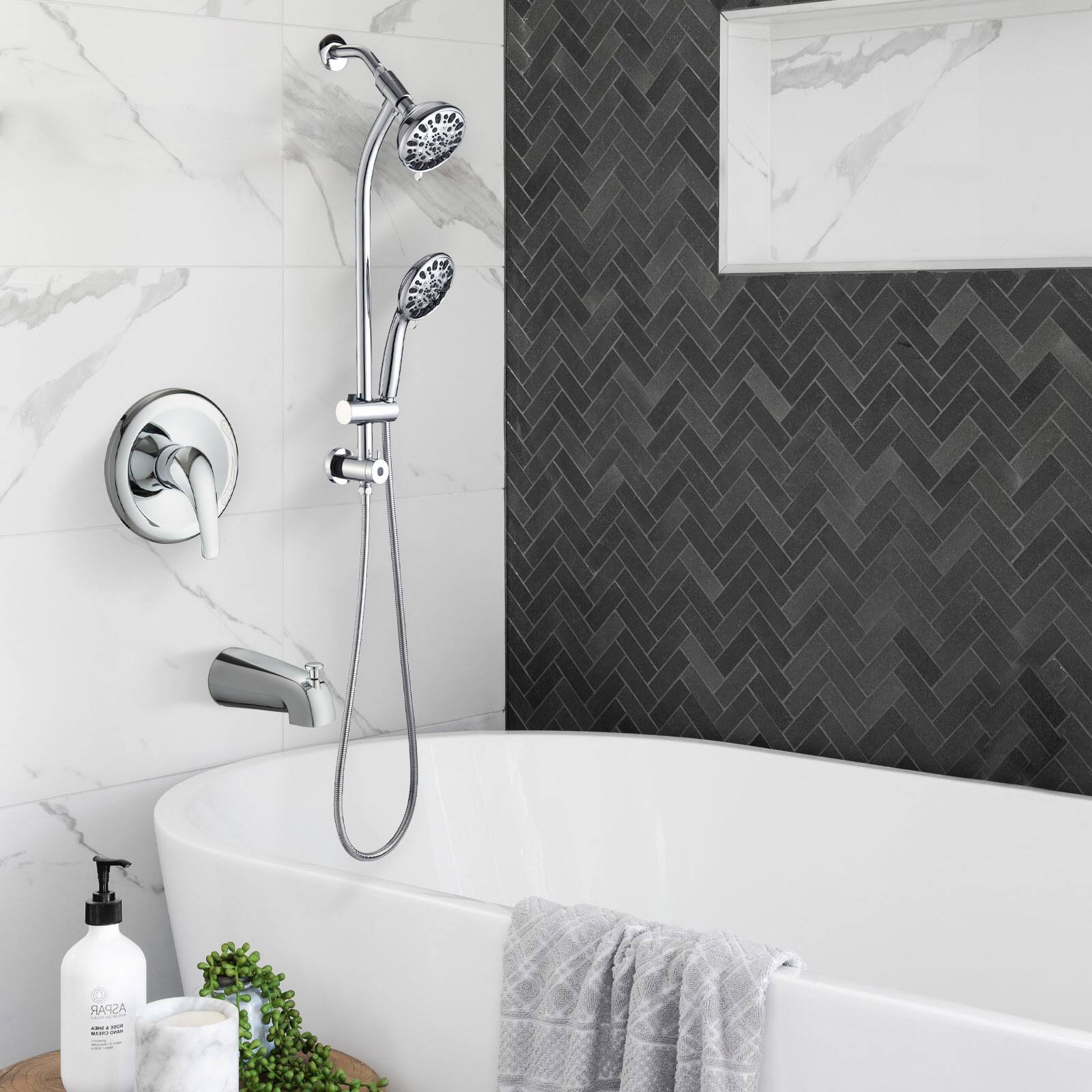 Front. Akoasm - 7-Spray Tool-Free Shower Combo: Chrome Dual Rainfall & Handheld with 48 Settings, Complete All-in-One Kit - Chrome.