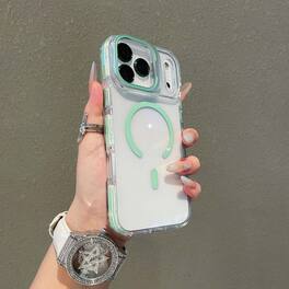 Dteck - Magnetic Clear Case for Apple iPhone 17 Pro Max Built-in Camera Stand, Shockproof Transparent Cover with Lens Protector - Green