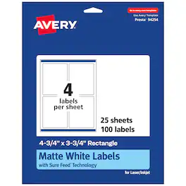 Avery - Matte Rectangle Labels, 4.75" x 3.75", 100 Labels - White