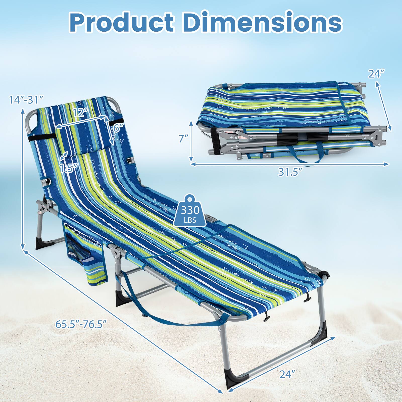 Product Dimensions: 24" x 14"-31" x 12" x 1.5" x 6" x 7" x 31.5" x 330 LBS x 65.5"-76.5" x 24"