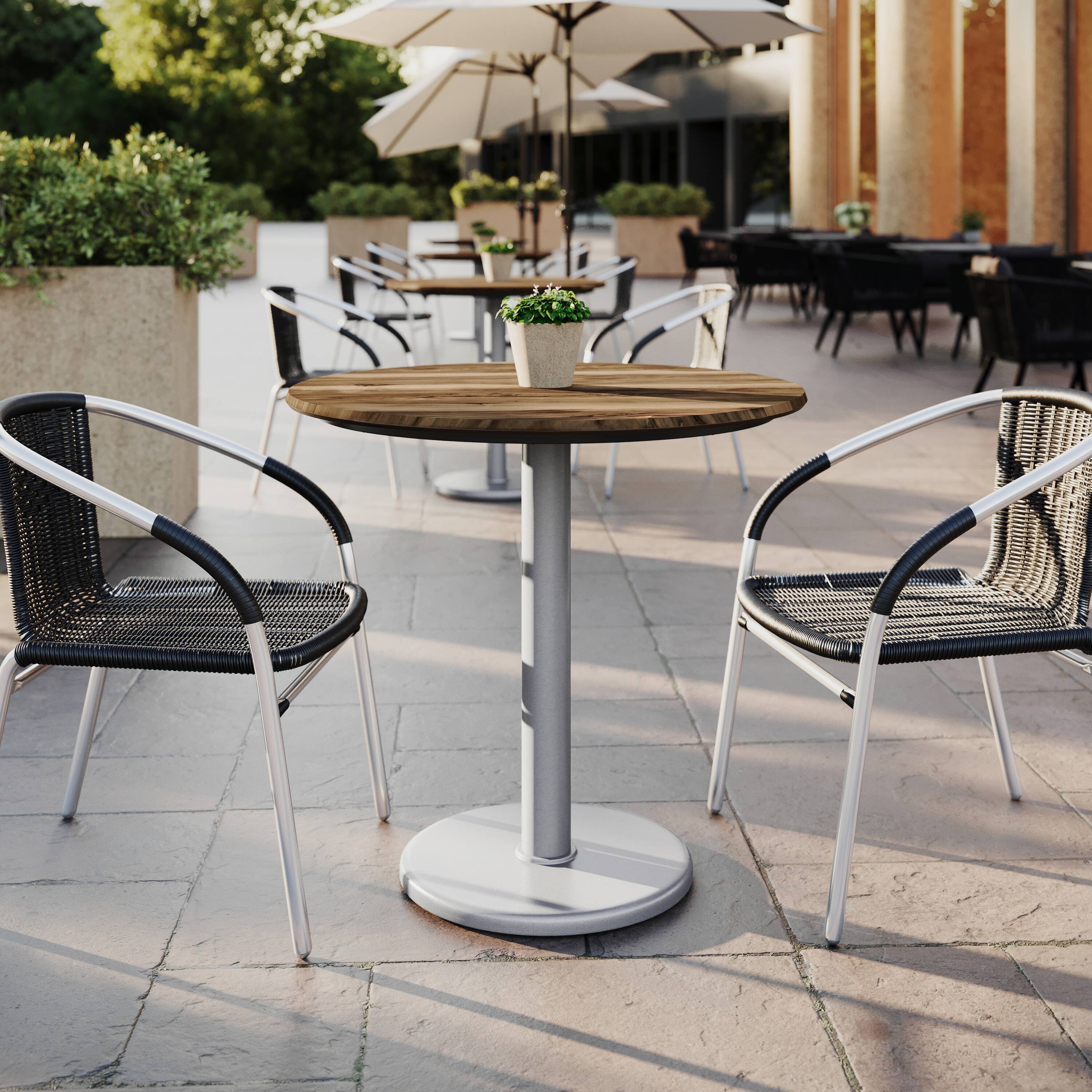 Alt View 1. Emma + Oliver - PureShield Indoor Outdoor Tabletop with Seam-Free Surface Innovation and Cast Iron Bistro Table Base - Natural/Silver Base.