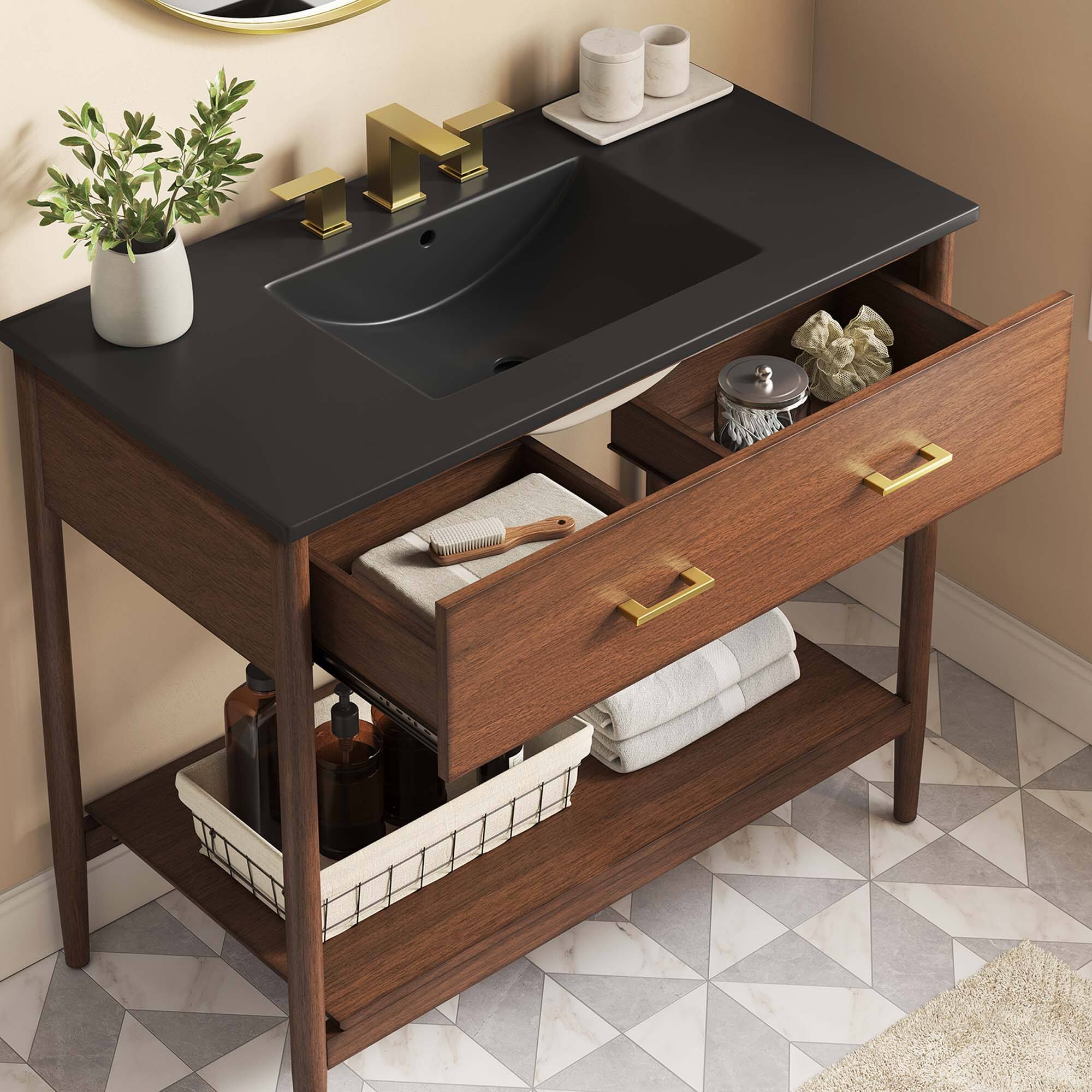 Alt View 1. Modway - Zaire Bathroom Vanity Basin Included by Modway - Walnut Black.