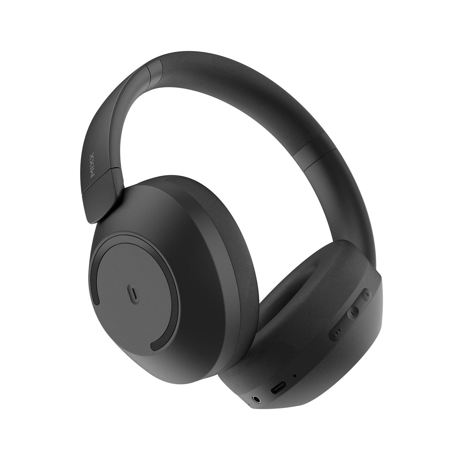 Front. Mixx - StreamQ C2 Bluetooth Folding Over-Ear Headphones with Mic, 3.5mm Aux Input, 25-Hour Play Time - Black.