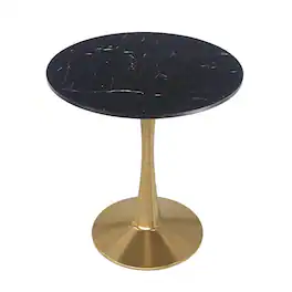 LeisureMod - Bristol 27" Round Sintered Stone or MDF Dining Table, Modern Pedestal Base - Heavy Duty Steel Kitchen Table - MDF - Marbled Black