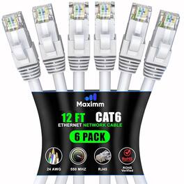 Maximm - Cat 6 Ethernet Cable 12 ft (6-Pack) - UTP, 10Gbps, 550MHz