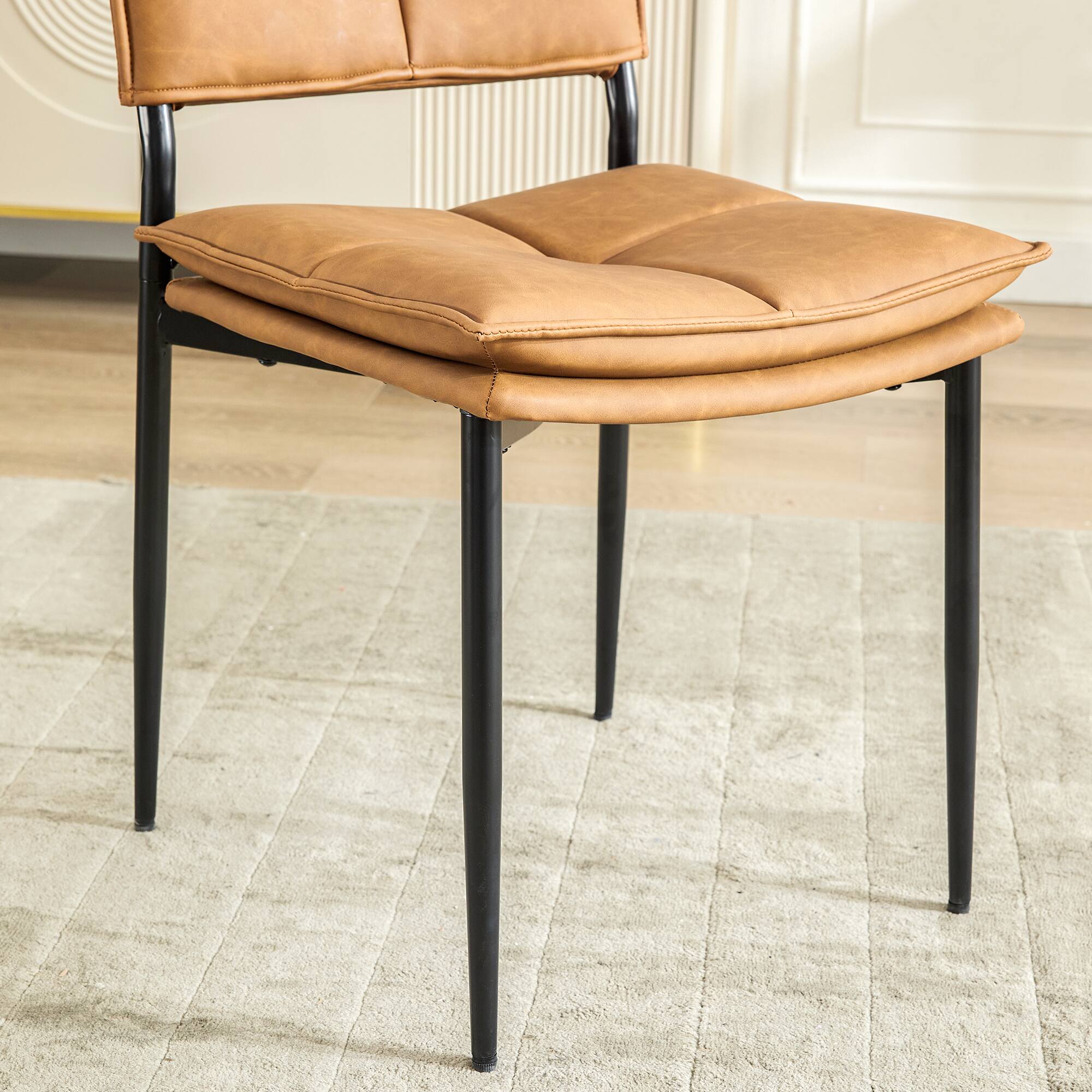 Alt View 4. KERDOM - Upholstered Kitchen Side Chairs Set of 2, Mid-Century PU Leather Dinner Chairs with Back and Metal Legs for Restaurant - Brown.