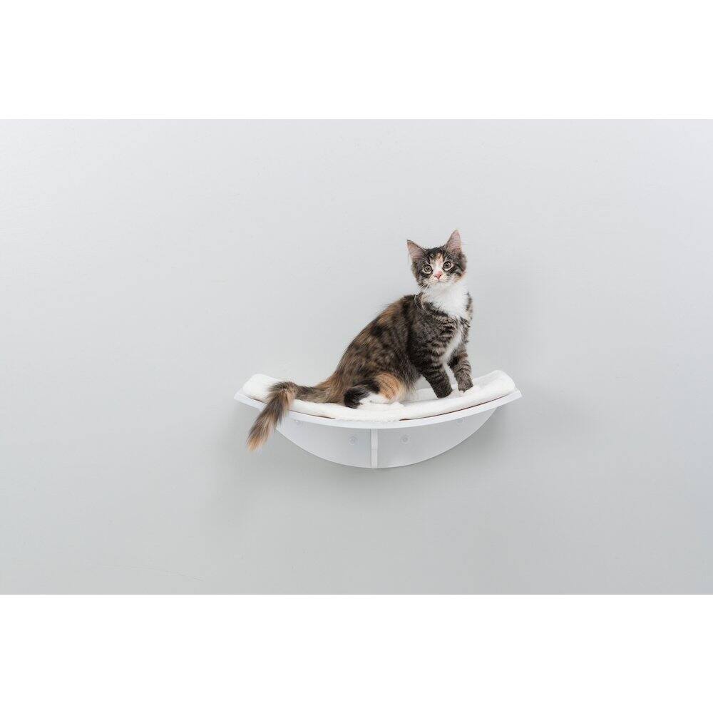 Angle. TRIXIE - Lea Space Saving Wall Mounted Cat Perch with Soft Cushion - White.