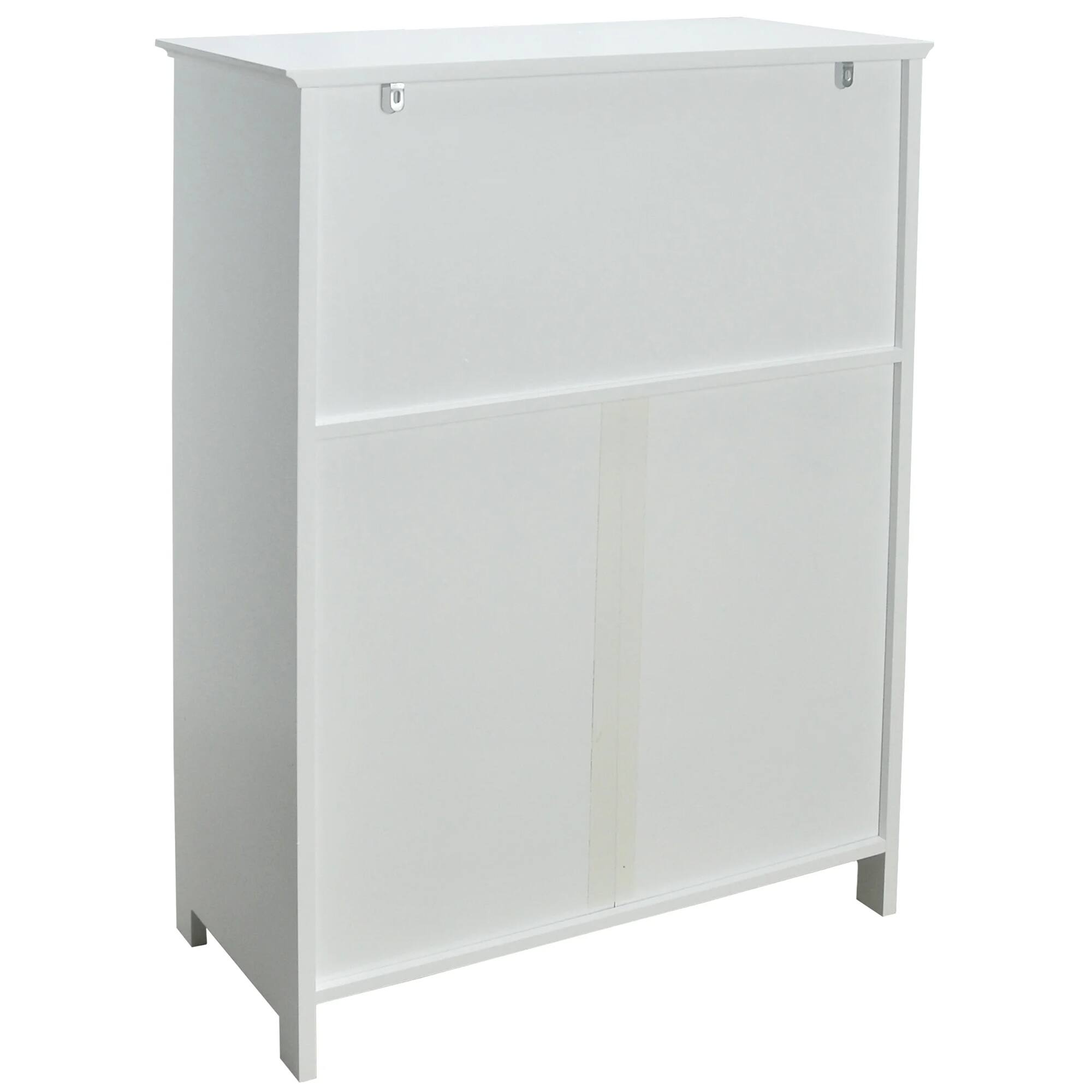 Alt View 6. Redmon - Redmon Double Door Bathroom Floor Cabinet with Open Shelf Storage, White - White.