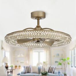 Parrot Uncle - 33" LED Crystal Chandelier Ceiling Fan with Remote - Antique Bronze
