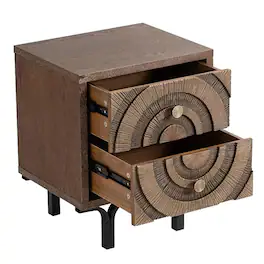 Aoikax - Farmhouse 2-Drawer Nightstand, Wooden Storage Dresser with Circle Pattern - Brown