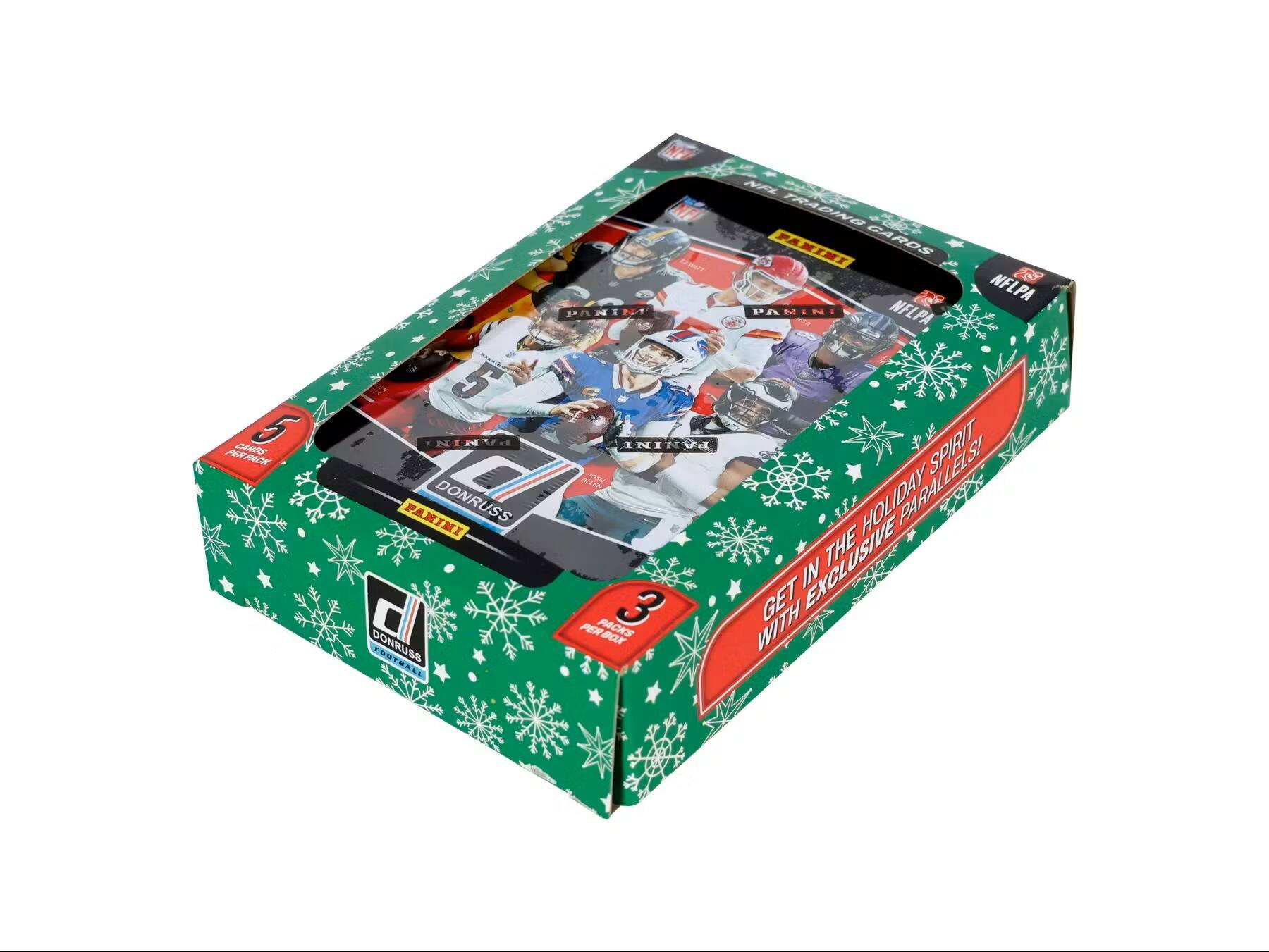 PERPAOK DAROS 5 NFL TRADING CARDS wer NFLPA PANINI PANINI 5 NINY ININVA SPIRIT DONRUSS HOLIDAY PARALLELS! PAMIMI EXCLUSIVE THE IN 3 GET DONRUSS PACKS WITH