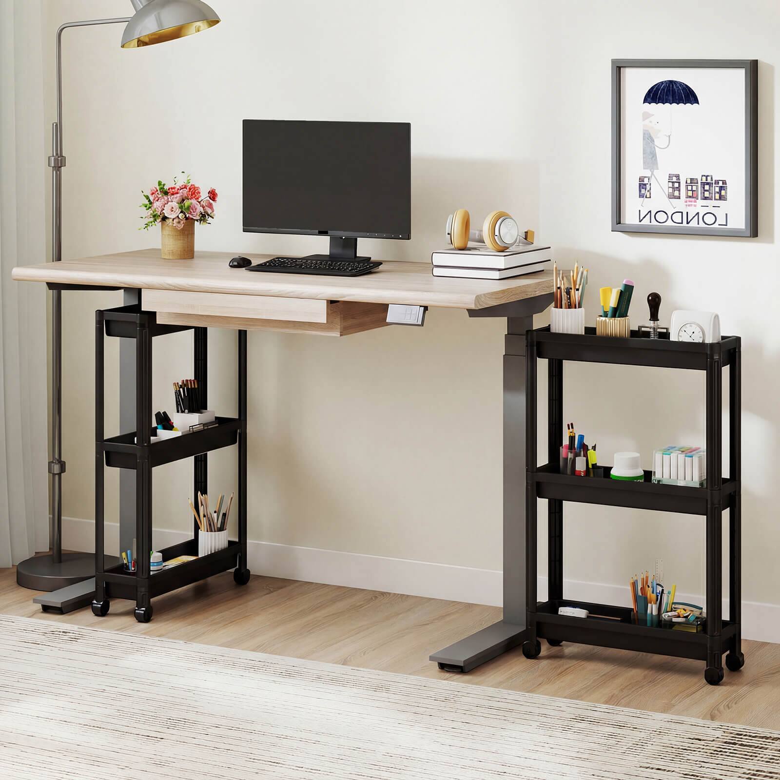 Alt View 3. Costway - Costway 3-Tier Slim Rolling Storage Cart 2-Pack with Wheels, Detachable Design for Kitchen - Black.
