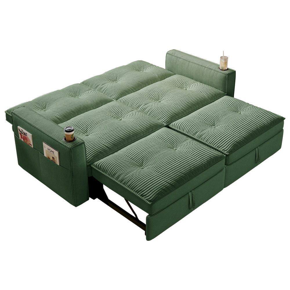Alt View 1. Kadyn - Velvet 2-in-1 Convertible Loveseat Sofa Bed with 600lb Capacity - Green - Green.