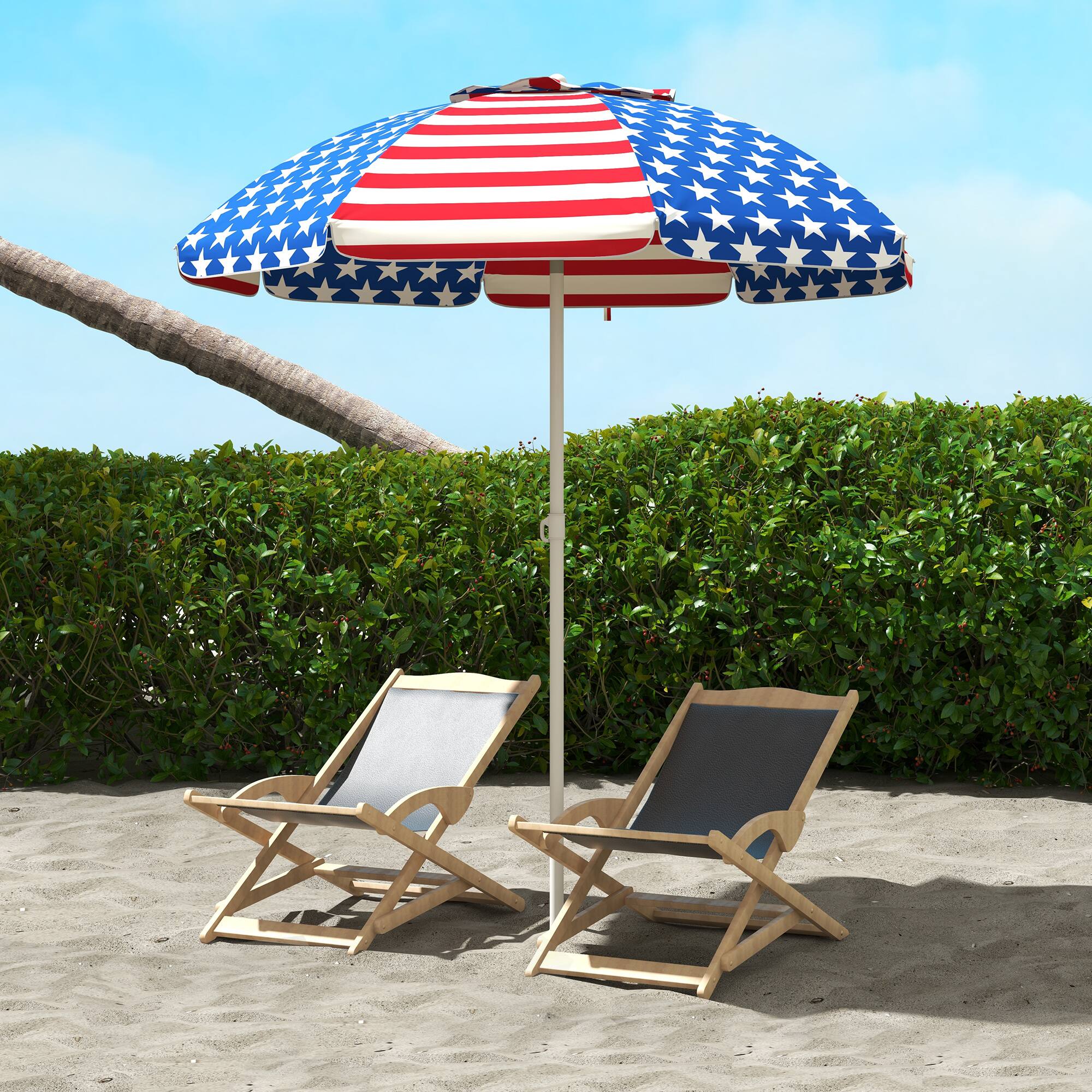 Angle. Outsunny - 5.7' Portable Beach Umbrella with Tilt, Outdoor Umbrella with Vented Canopy, Flounce, American National Flag Pattern - Multi-colored.