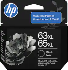 hp Works with HP 63 & 65
Compatible avec HP 63 et 65
63XL 65XL
Black Noir
1 Original HP Ink Cartridge
Une cartouche d'encre d'origine HP