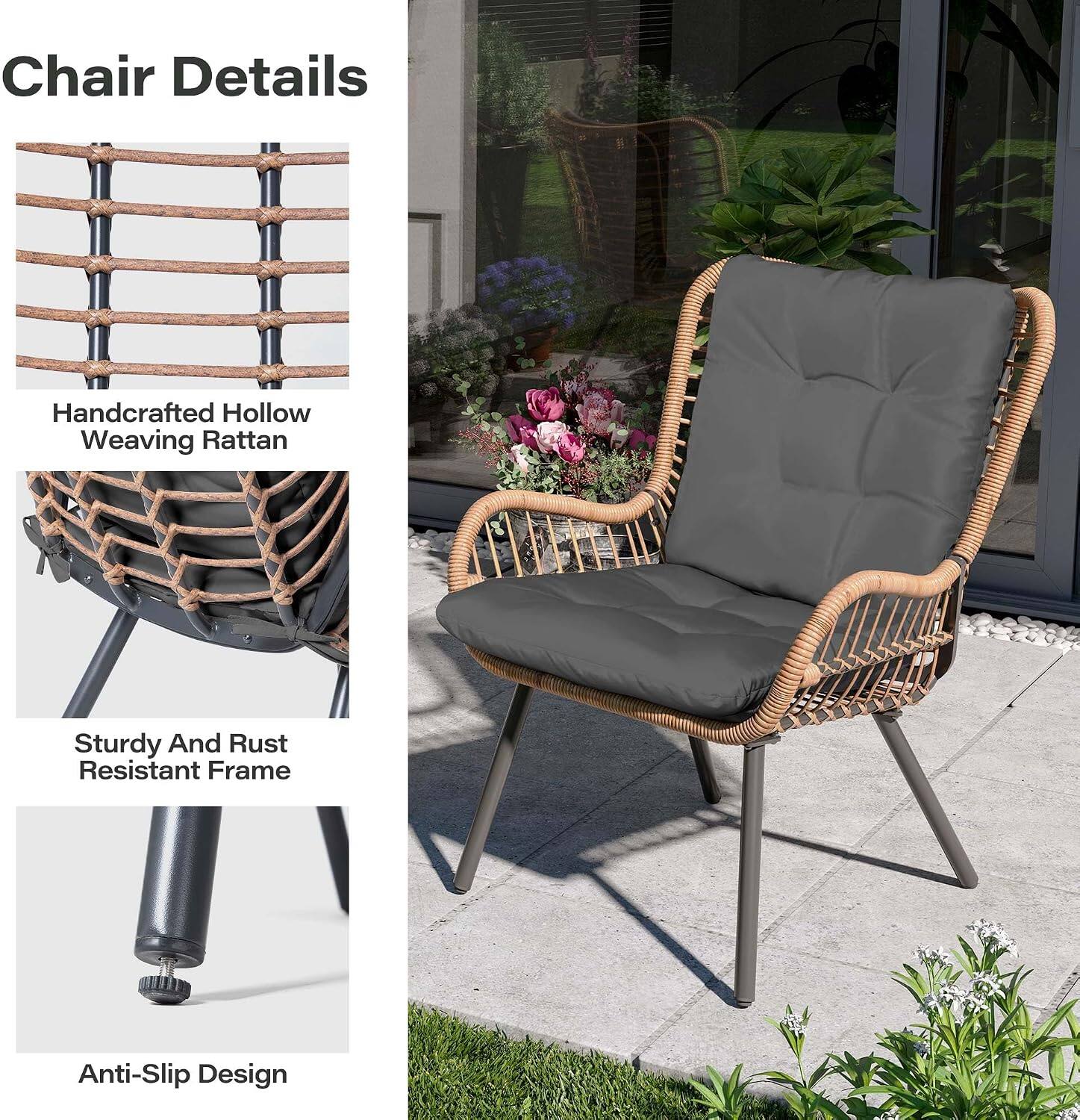 Chair Details
- Handcrafted Hollow Weaving Rattan
- Sturdy And Rust Resistant Frame
- Anti-Slip Design