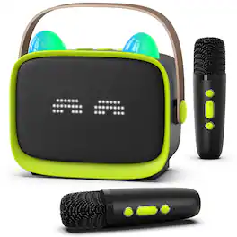 Dazzling Pops - Upgraded Mini Karaoke Machine For Portable With 2 Wireless Mics Colorful Led Lights Home Travel Party Play - Green